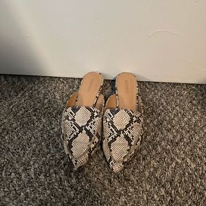 Faux leather snakeskin mules with small heel